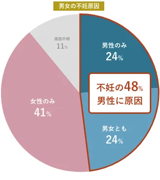 男性不妊48％、女性不妊50％、夫婦療法2％